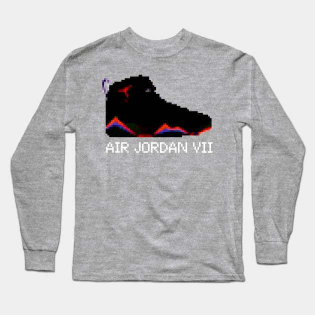 AIR JORDAN VII RETRO PIXELATED ART SHOE COLLECTION Long Sleeve T-Shirt by Buff Geeks Art